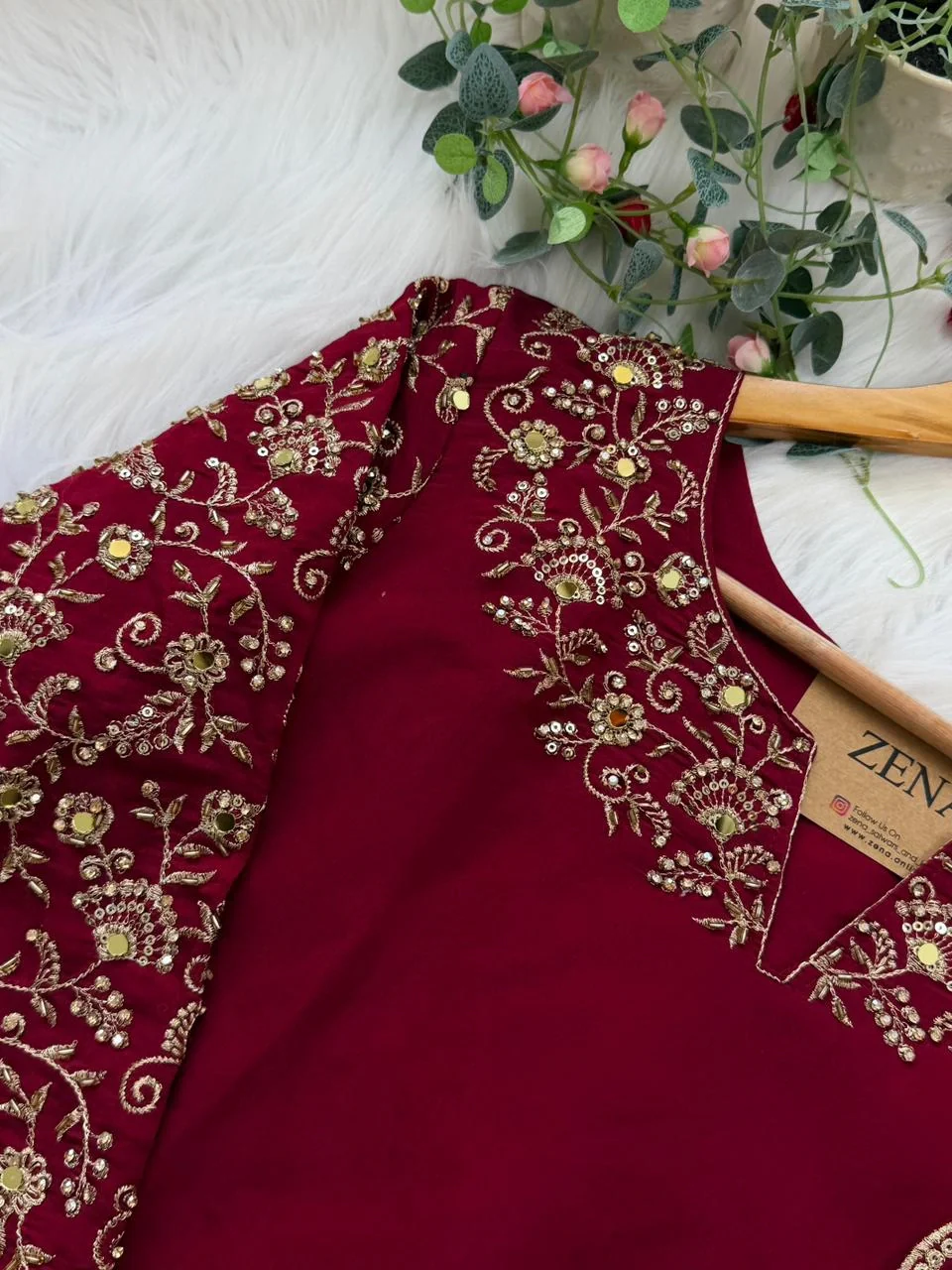✨ Glass Chanderi Embroidered Party Wear Kurti Set ✨ - Image 7