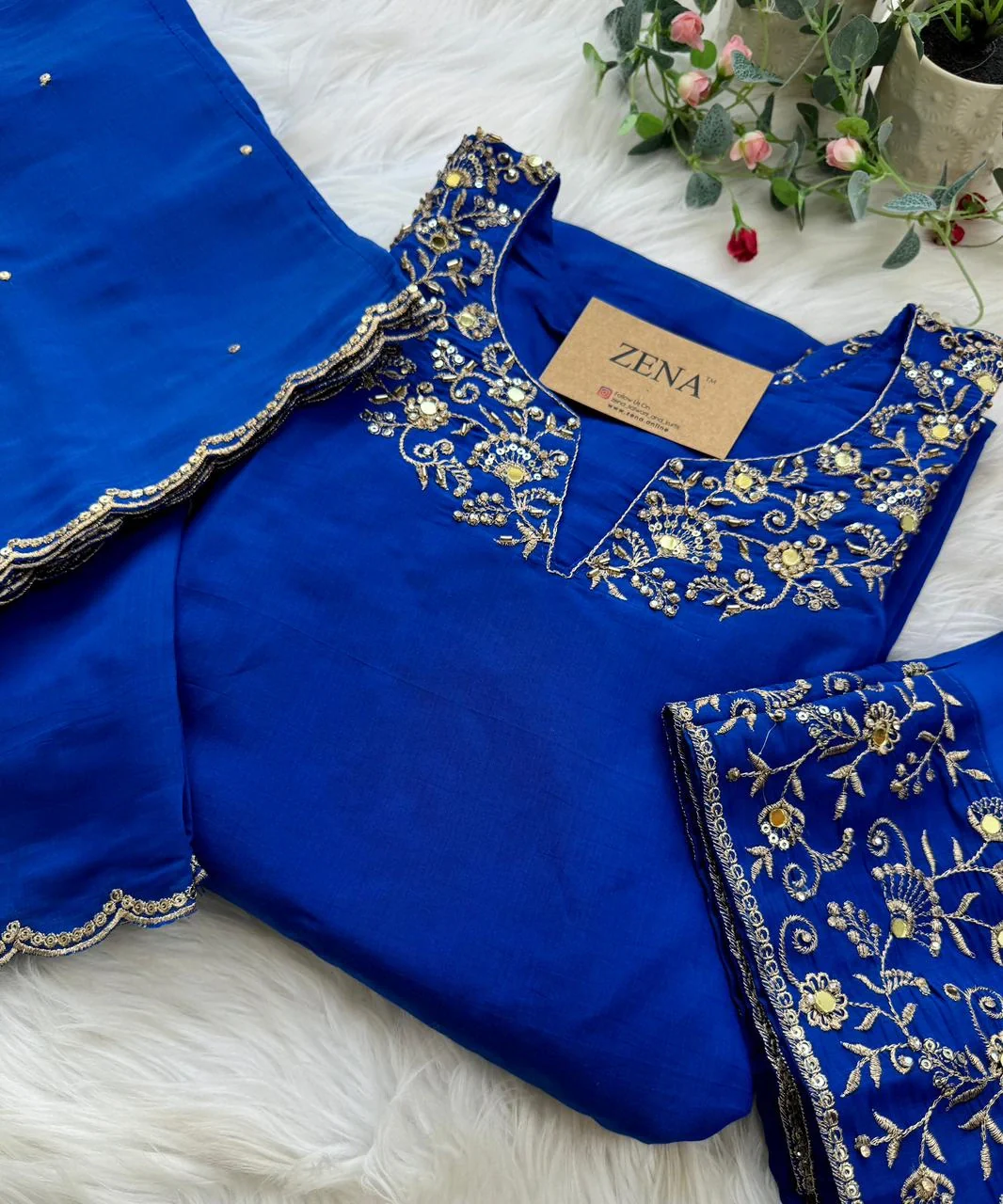 ✨ Glass Chanderi Embroidered Party Wear Kurti Set ✨