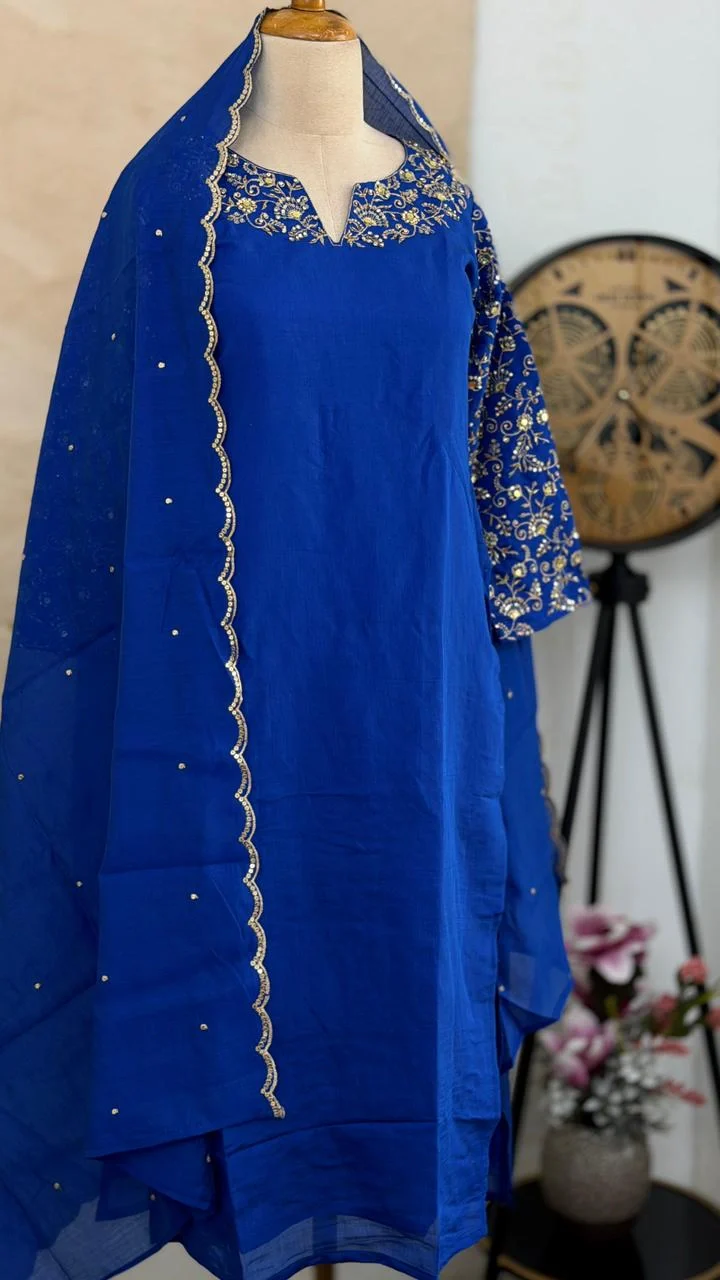 ✨ Glass Chanderi Embroidered Party Wear Kurti Set ✨ - Image 2