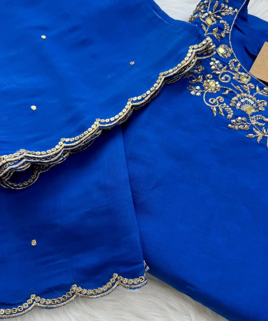 ✨ Glass Chanderi Embroidered Party Wear Kurti Set ✨ - Image 3