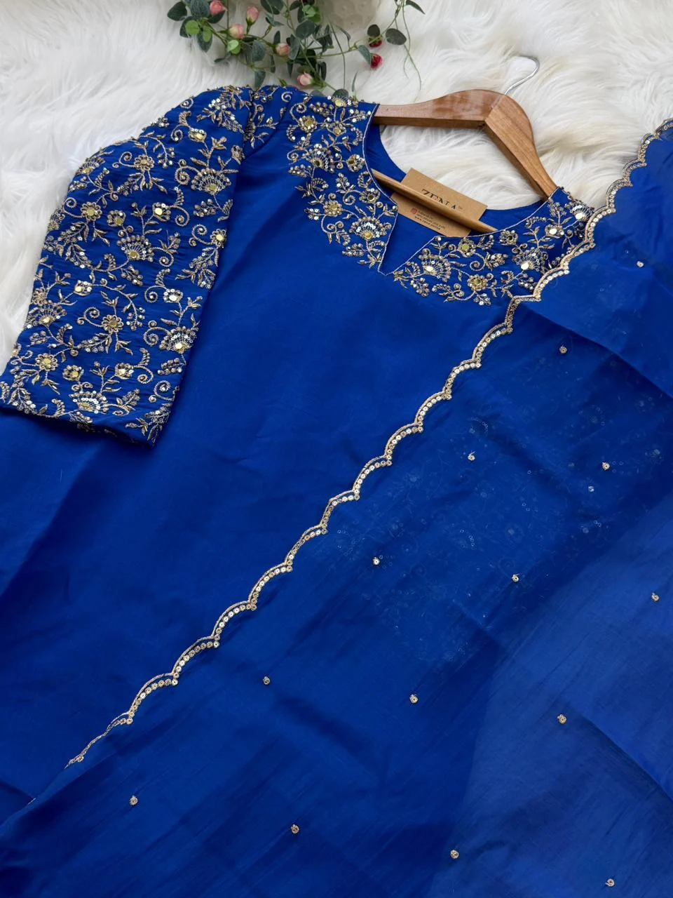 ✨ Glass Chanderi Embroidered Party Wear Kurti Set ✨ - Image 4