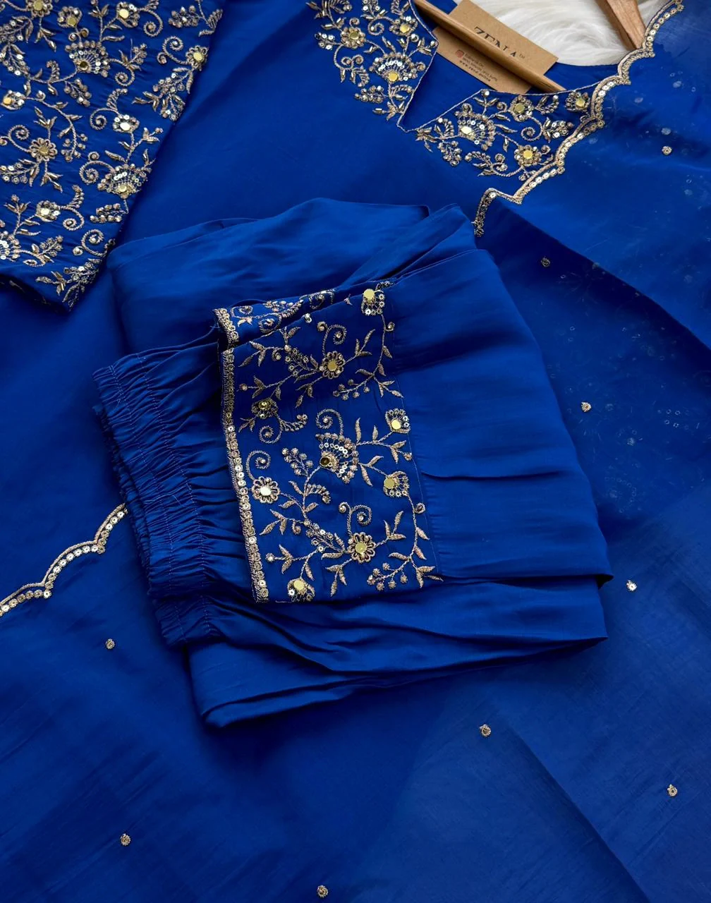 ✨ Glass Chanderi Embroidered Party Wear Kurti Set ✨ - Image 5