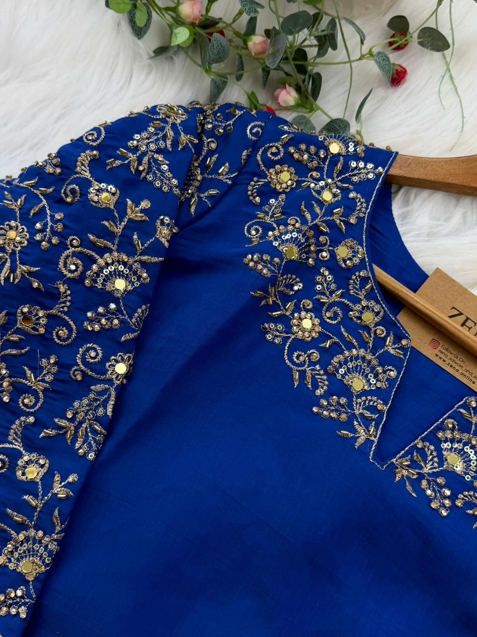 ✨ Glass Chanderi Embroidered Party Wear Kurti Set ✨ - Image 7