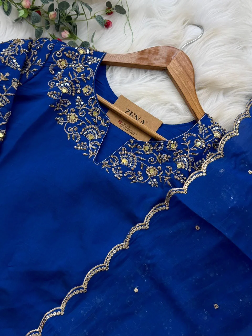 ✨ Glass Chanderi Embroidered Party Wear Kurti Set ✨ - Image 8