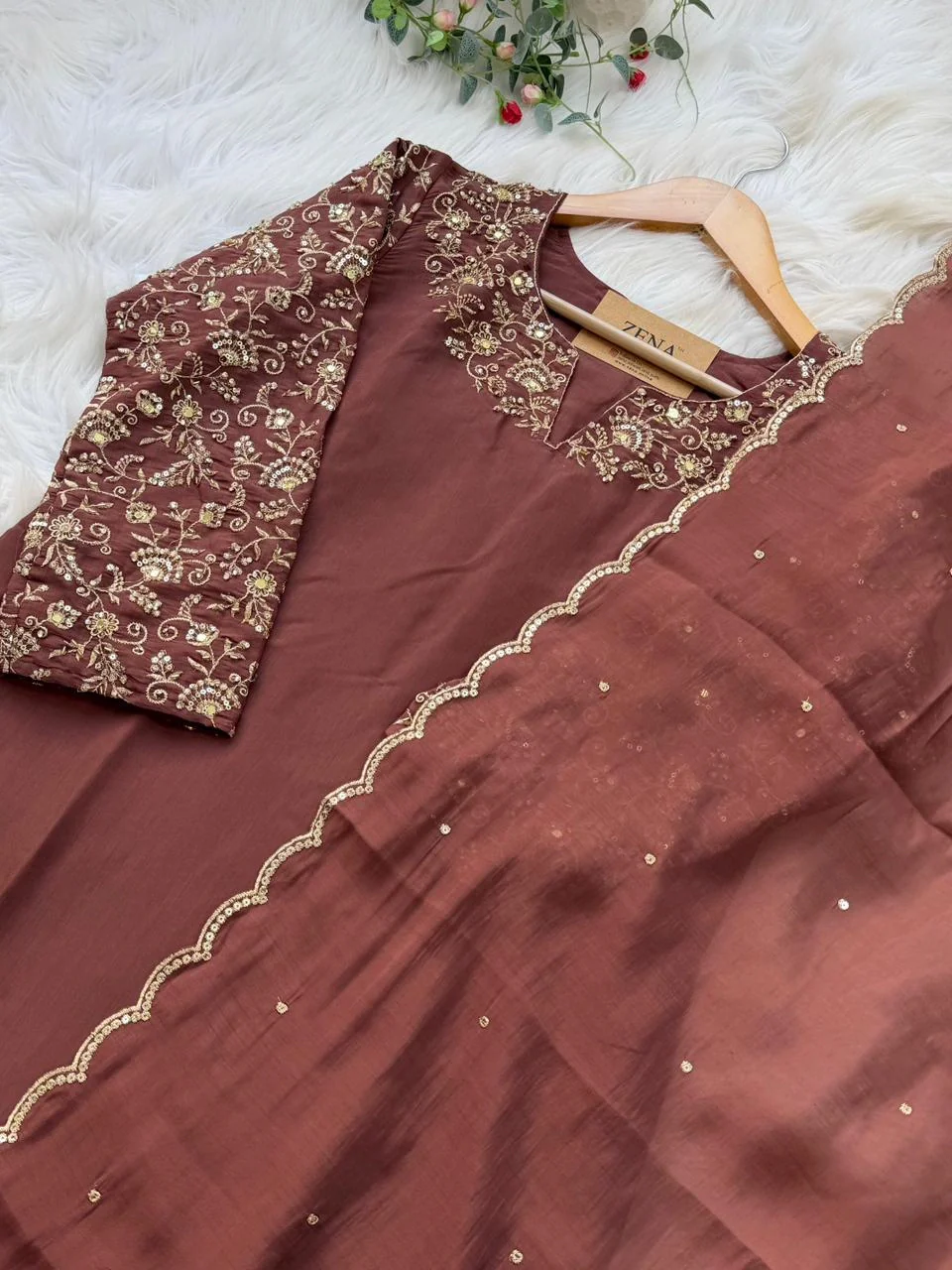 ✨ Glass Chanderi Embroidered Party Wear Kurti Set ✨ - Image 3