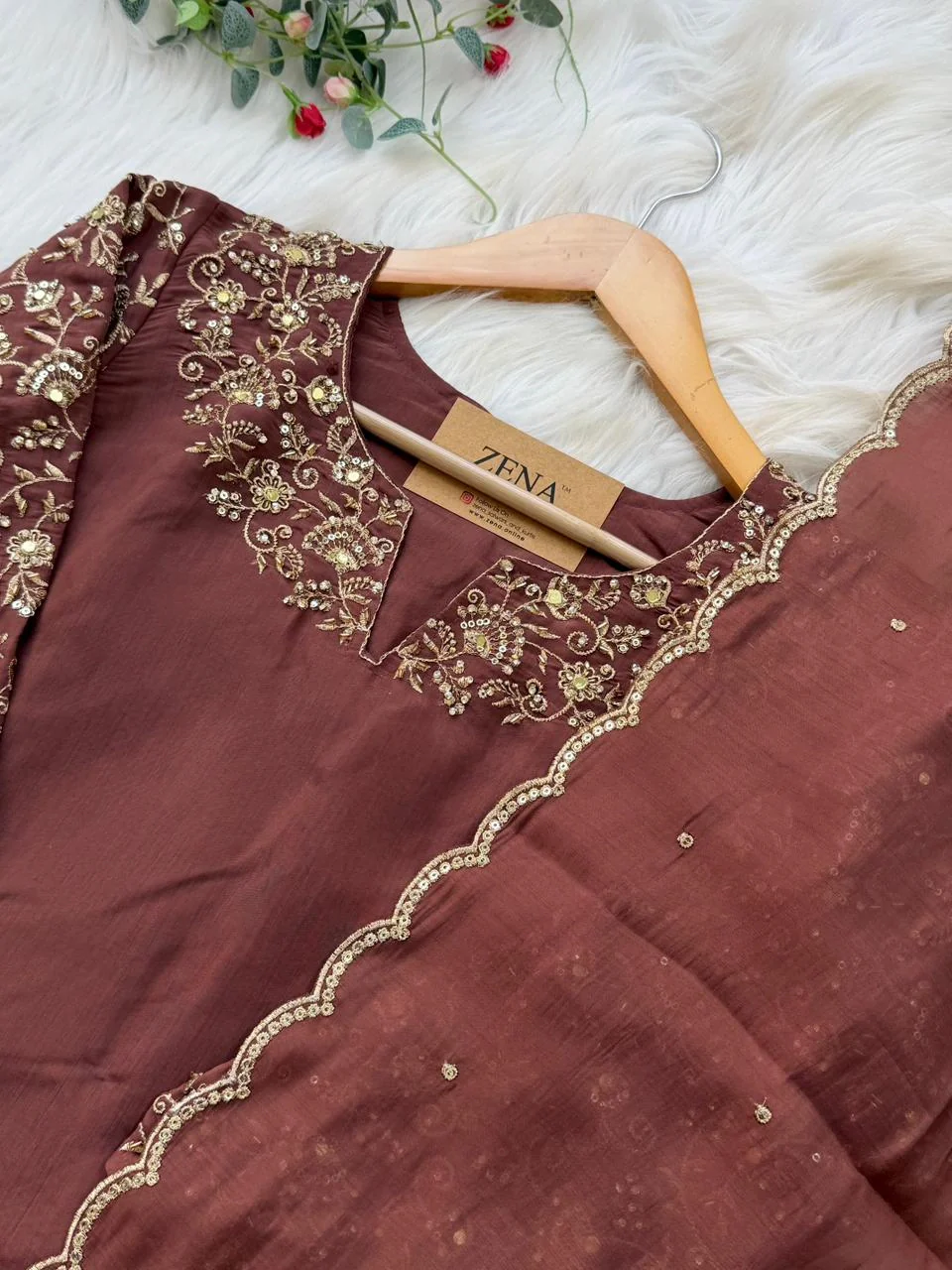 ✨ Glass Chanderi Embroidered Party Wear Kurti Set ✨ - Image 5