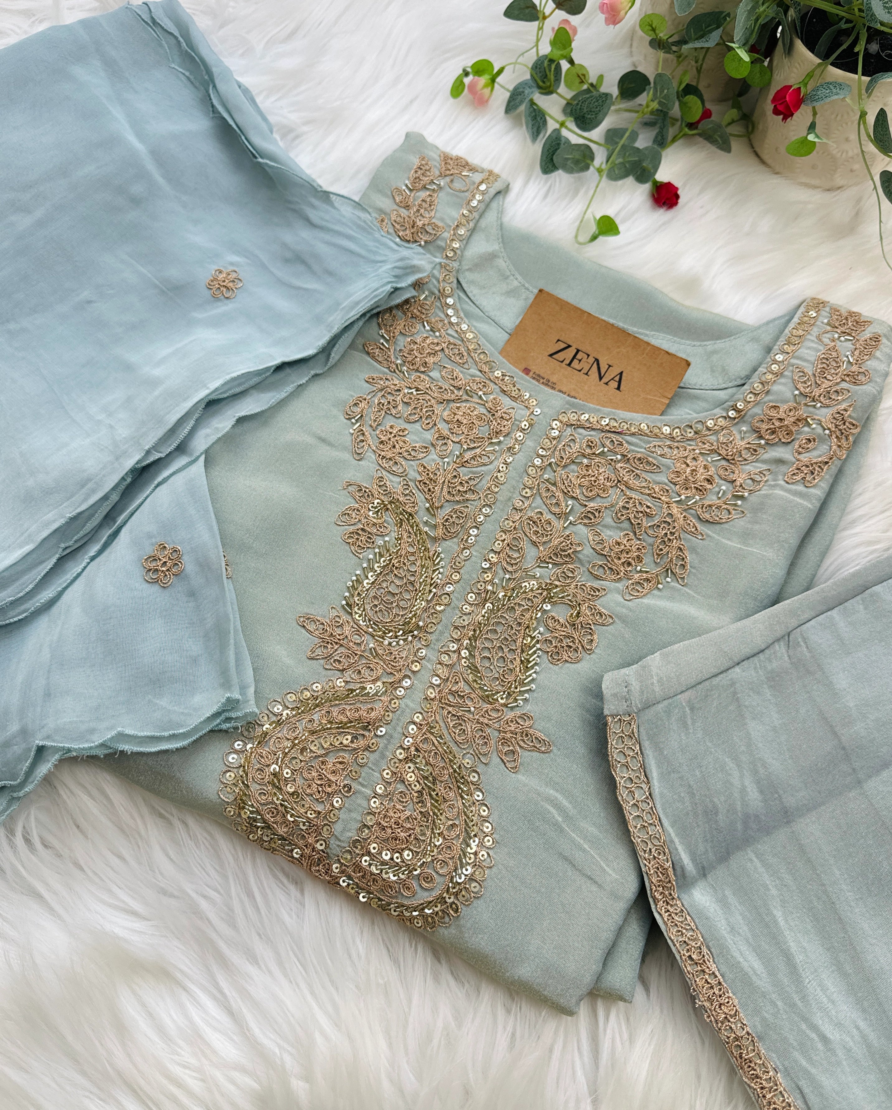 β¨ Tissue Silk Embroidered Suit β¨