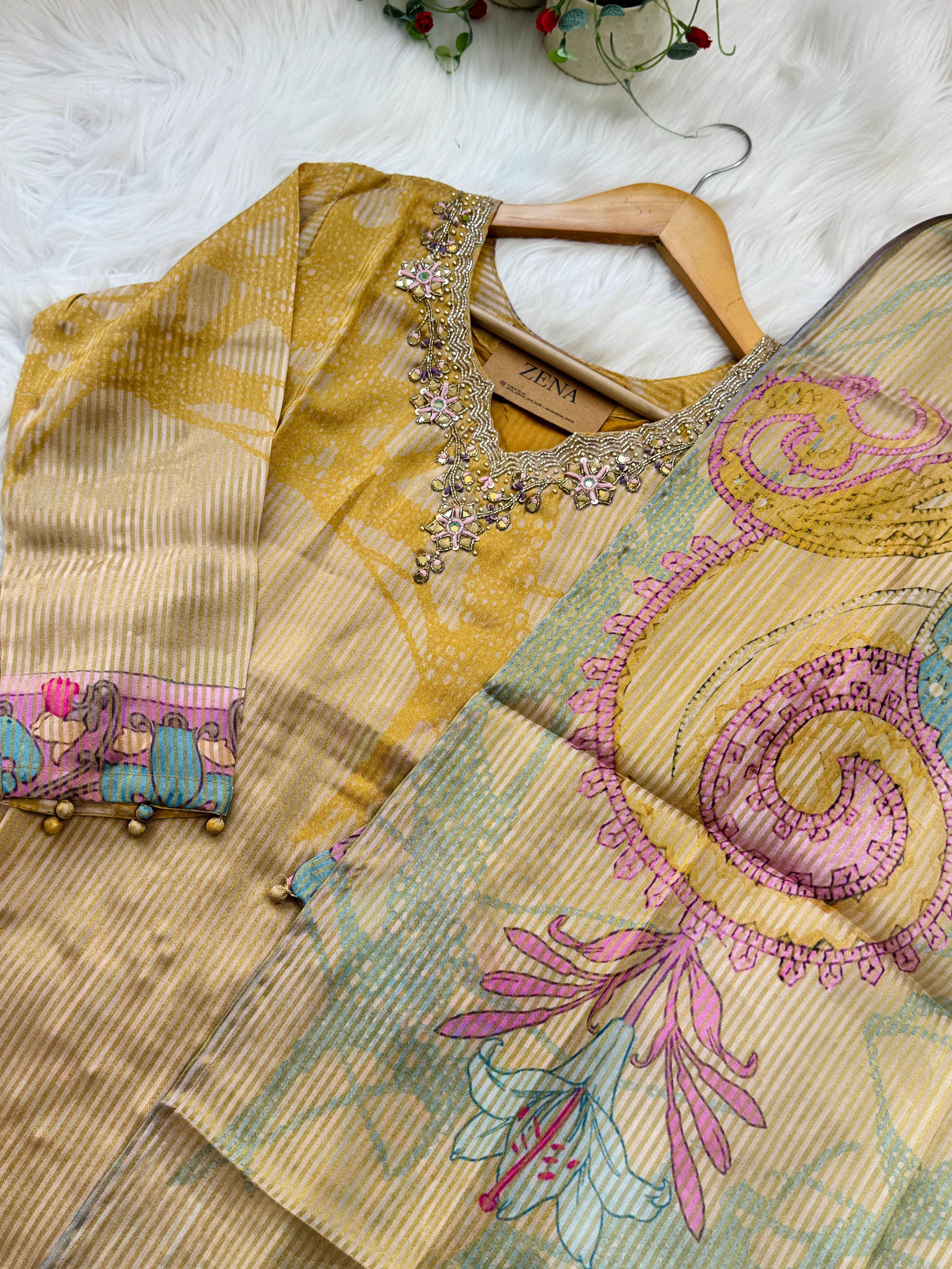 β¨ Tissue Silk Hand Detailed Kurti Set β¨ - Image 7