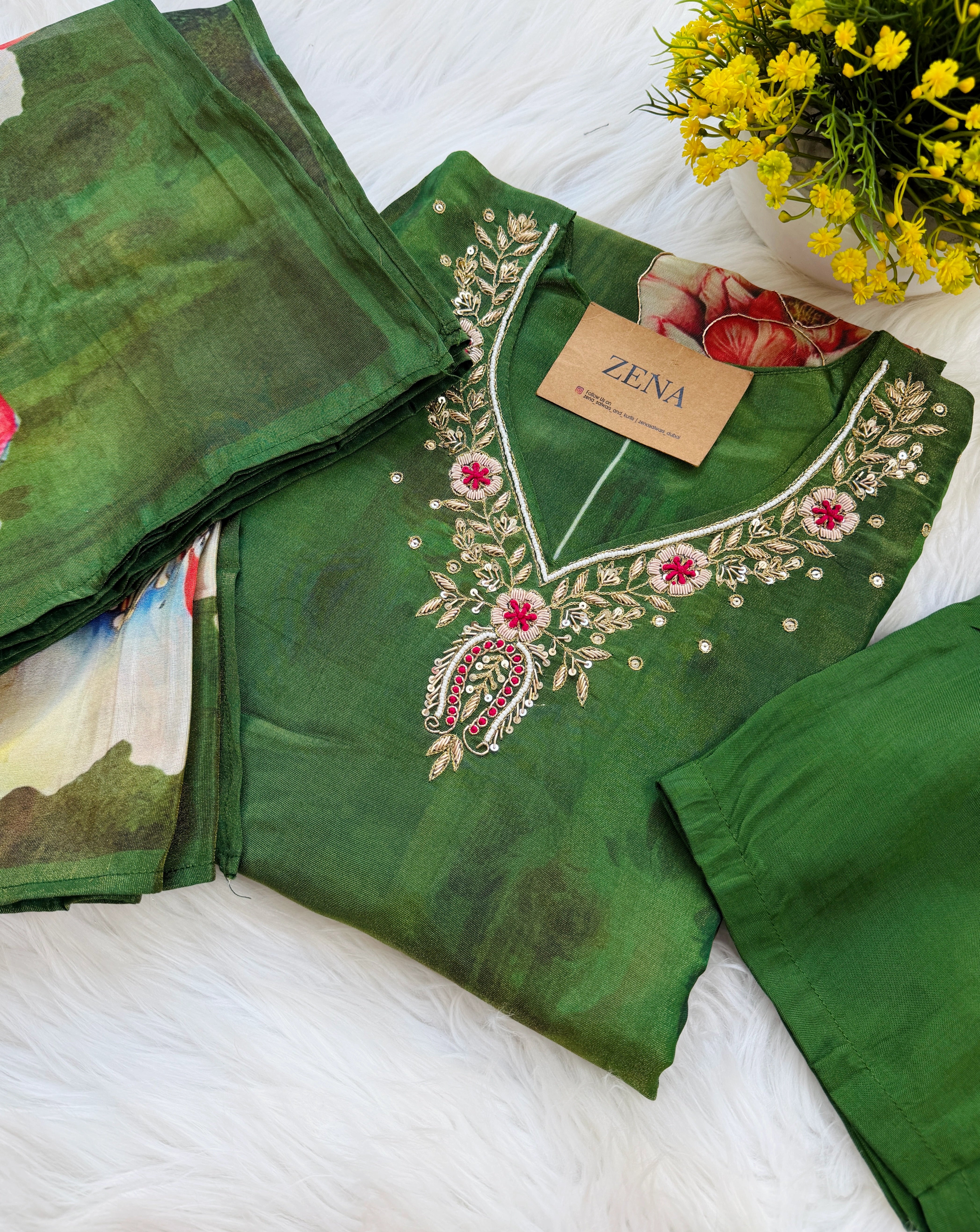 ✨ Tissue Silk Hand Work Kurti Set ✨