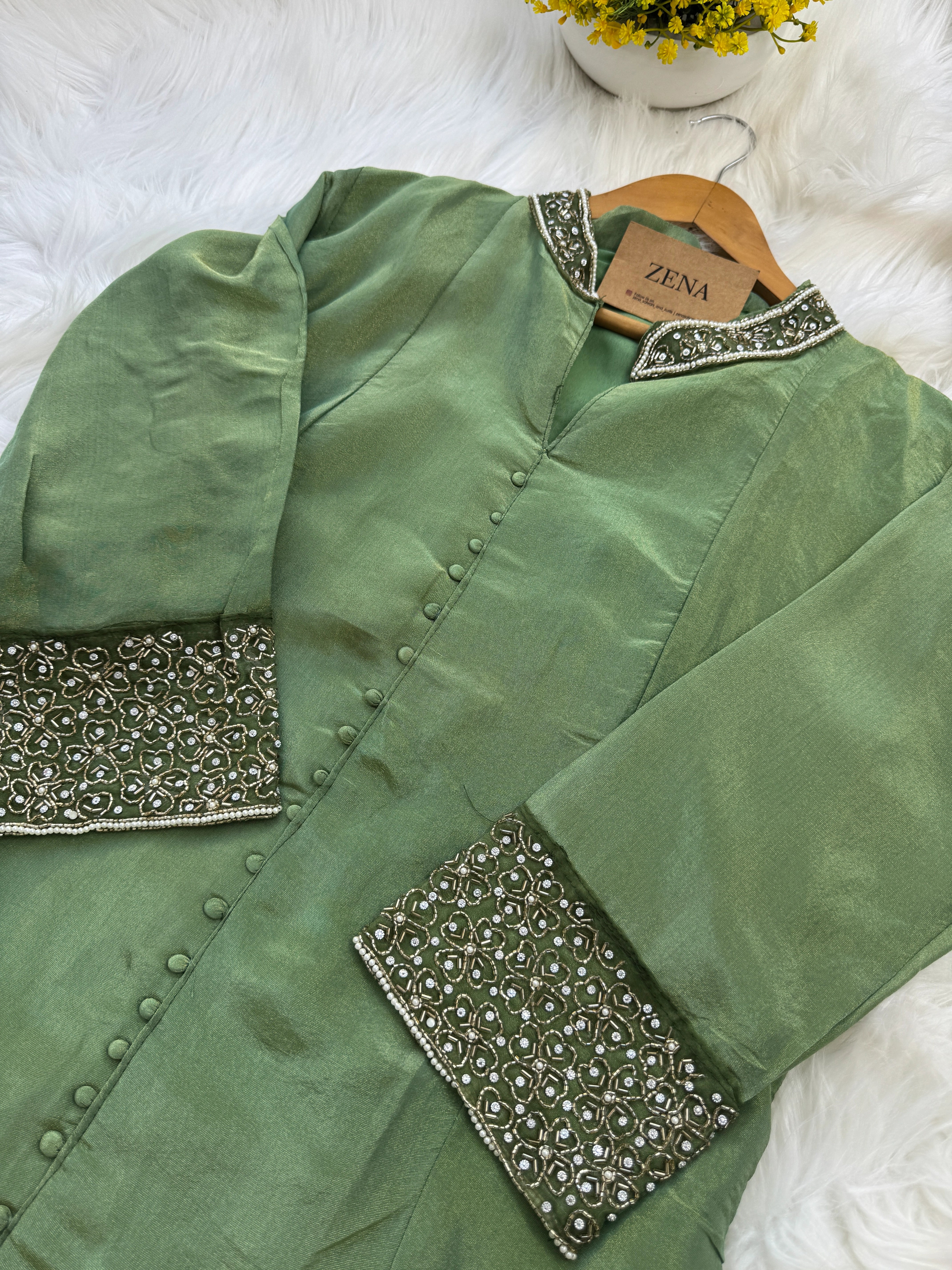 ✨ Tissue Silk Hand Work Kurti Set ✨