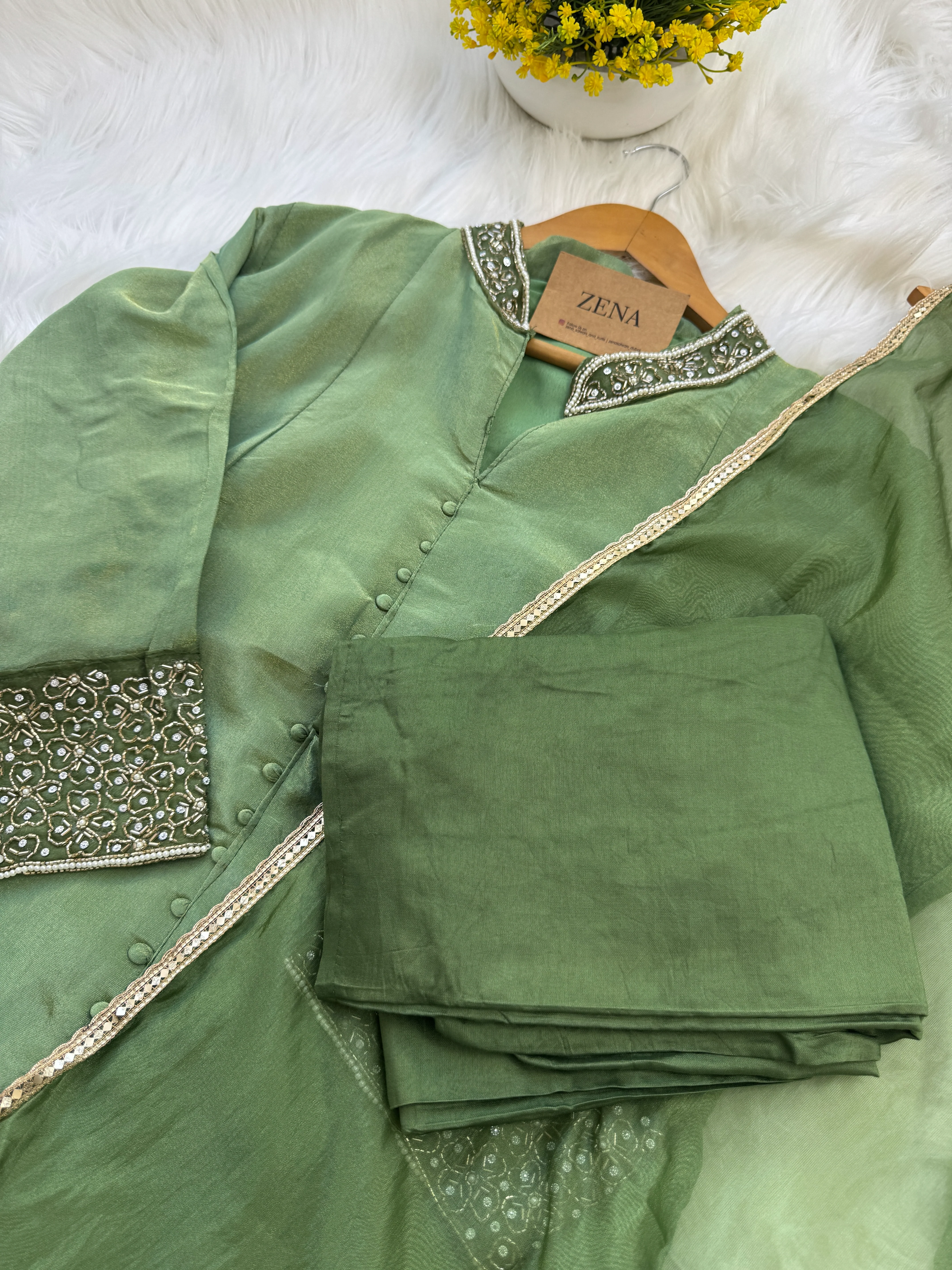 ✨ Tissue Silk Hand Work Kurti Set ✨ - Image 3
