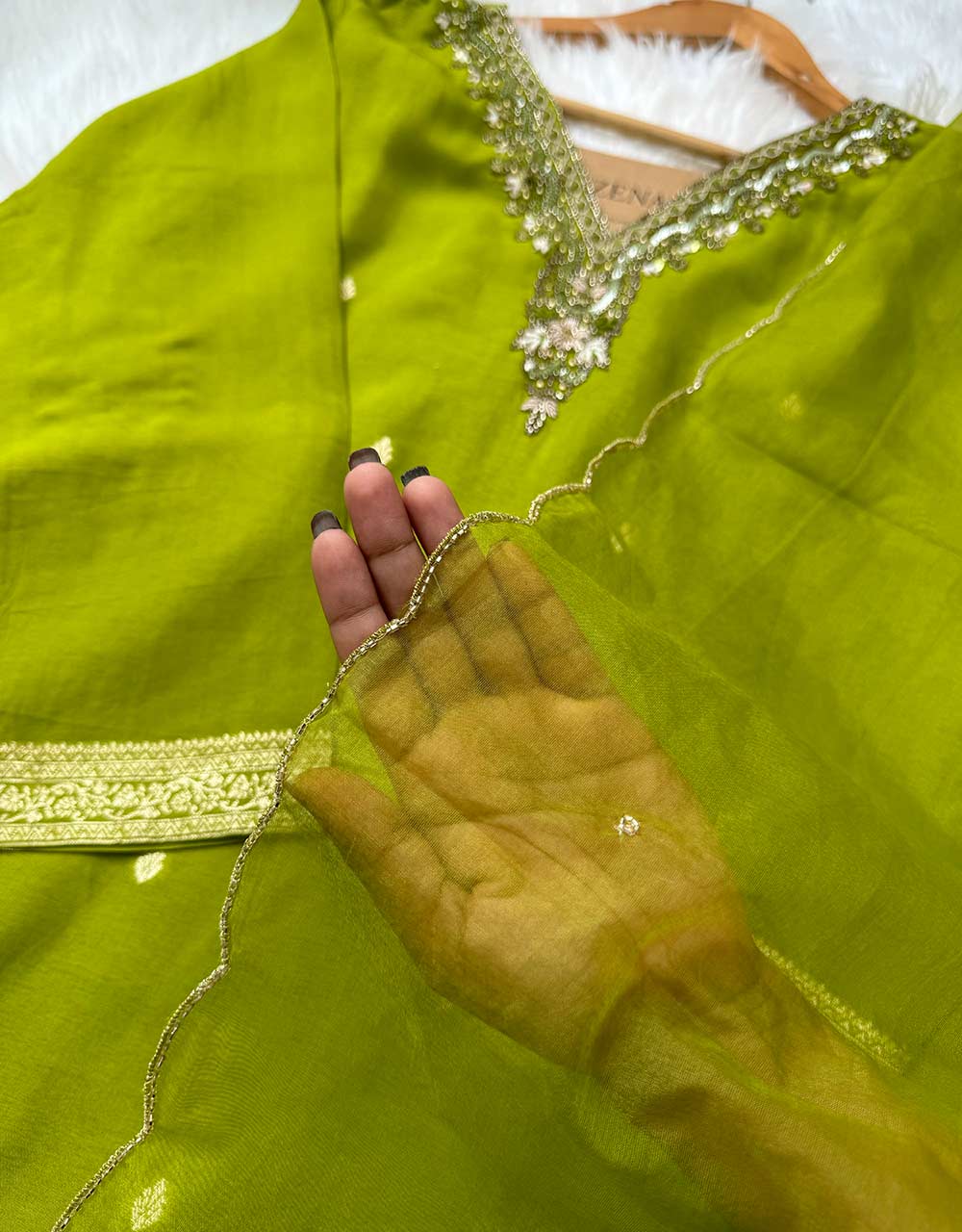 Ready-to-Wear Dola Silk Kurti Set with Organza Dupatta - Graceful Elegance🌟 - Image 4