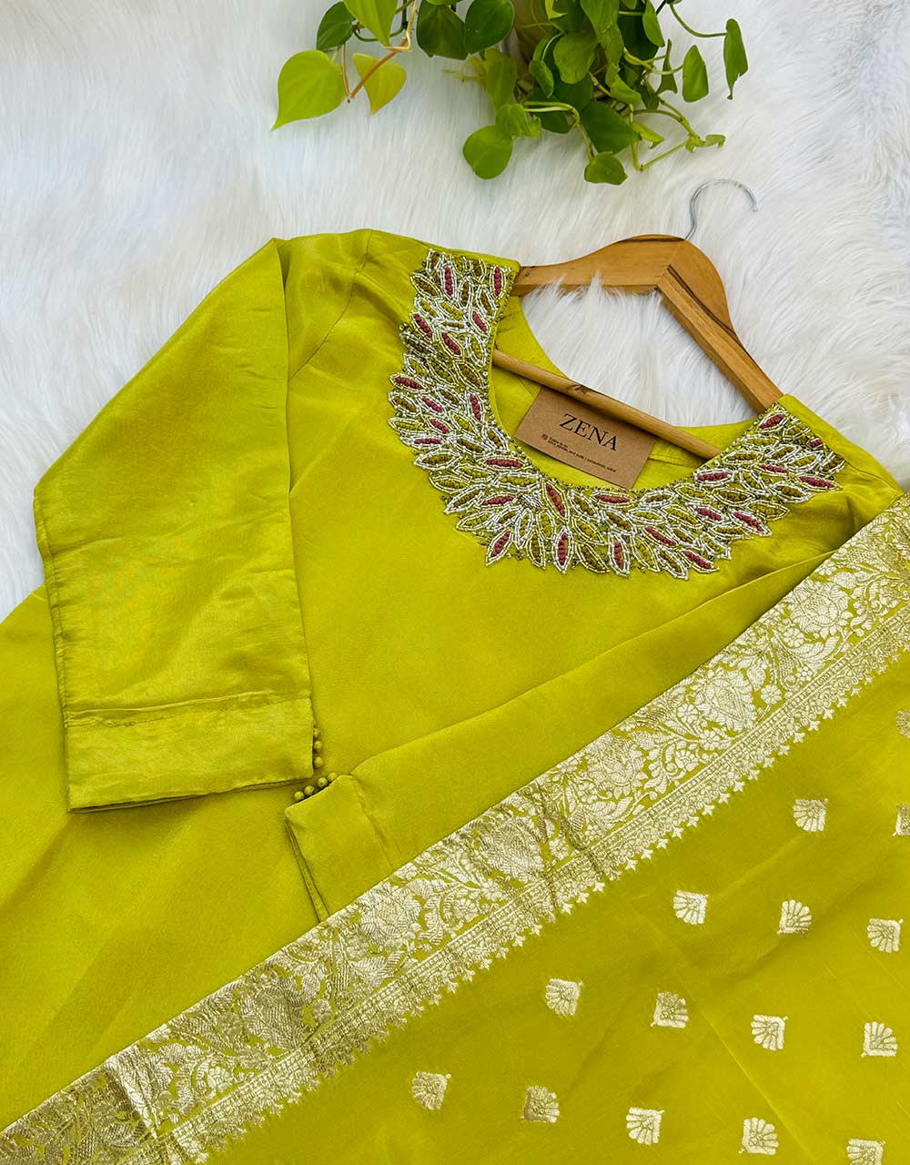 Tissue Silk Ready-to-Wear Hand Work Kurti Set โจ
