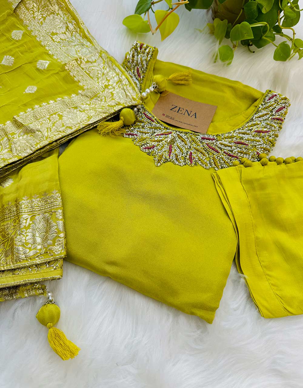 Tissue Silk Ready-to-Wear Hand Work Kurti Set โจ - Image 3
