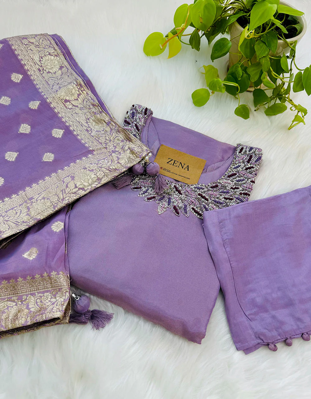 Tissue Silk Ready-to-Wear Hand Work Kurti Set โจ - Image 5