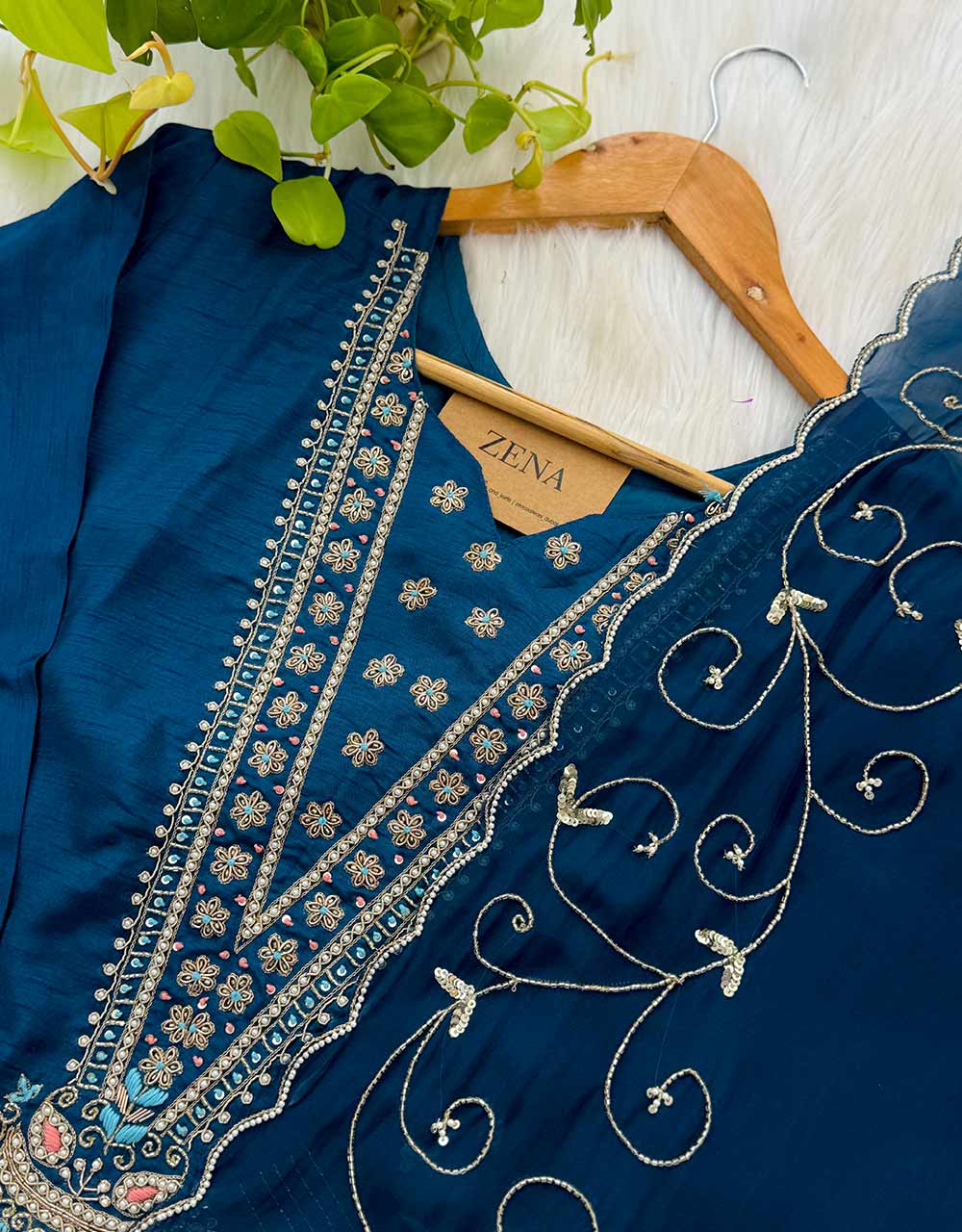 Dola Silk Ready-to-Wear Hand Work Kurti Set ✨ - Image 4
