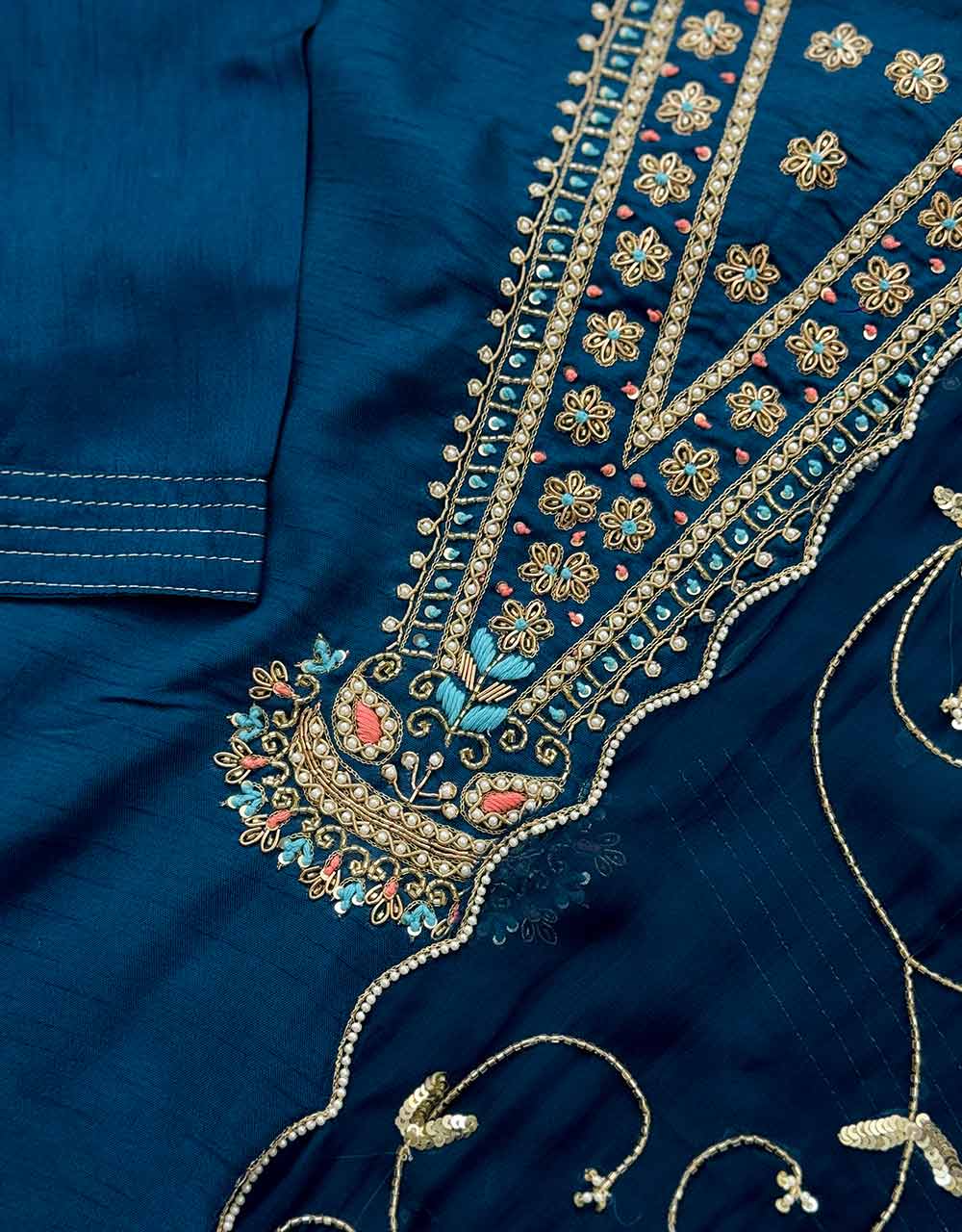Dola Silk Ready-to-Wear Hand Work Kurti Set ✨ - Image 5
