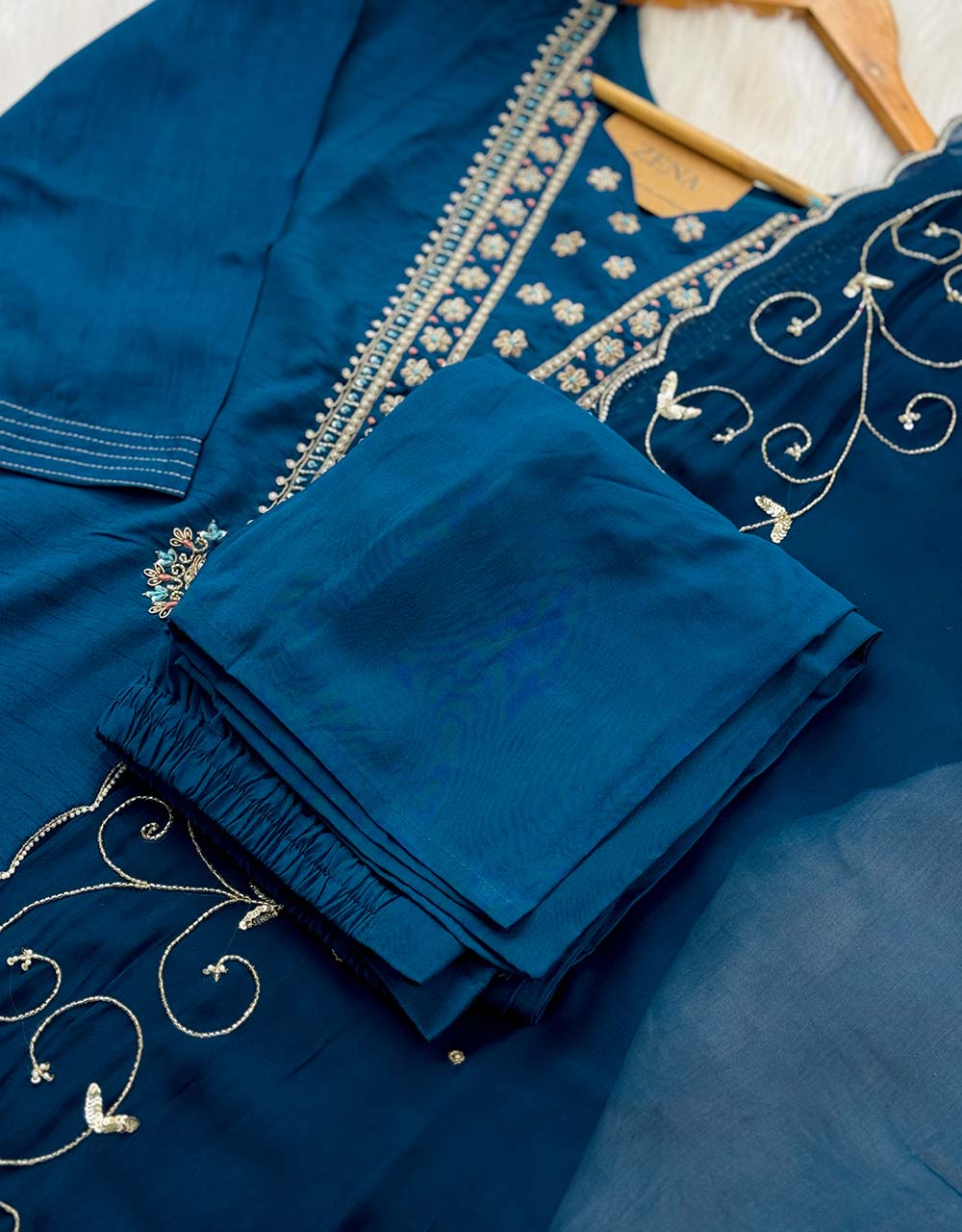 Dola Silk Ready-to-Wear Hand Work Kurti Set ✨ - Image 6