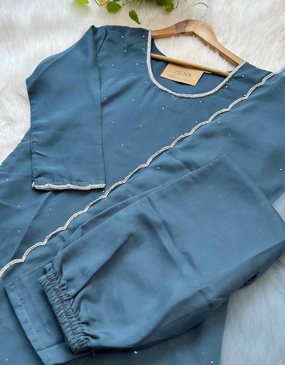 Organza Ready-to-Wear Hand Work Kurti Set โจ