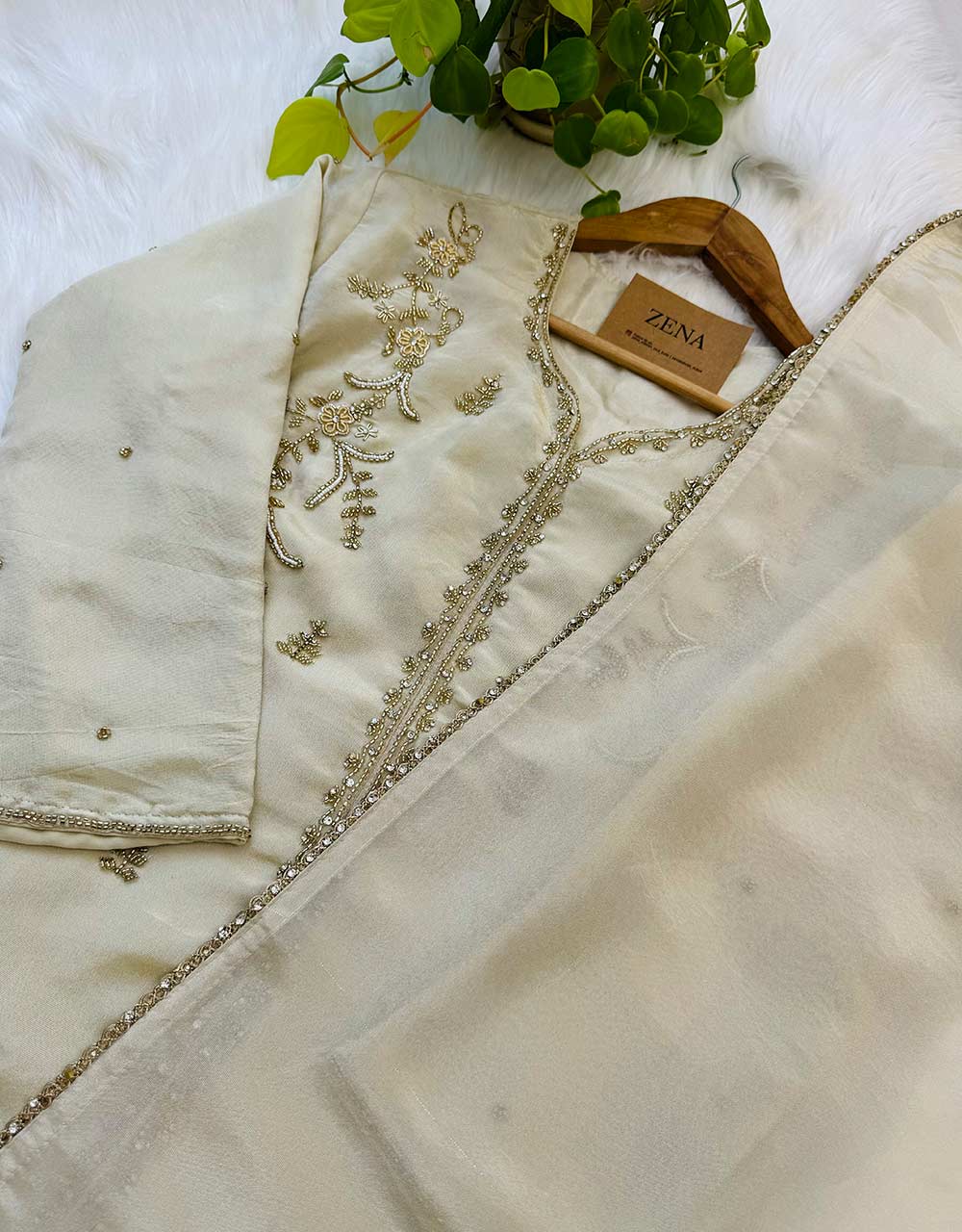 Ready-to-Wear Tissue Silk Hand Work Kurti Set Pant Palazzo โจ