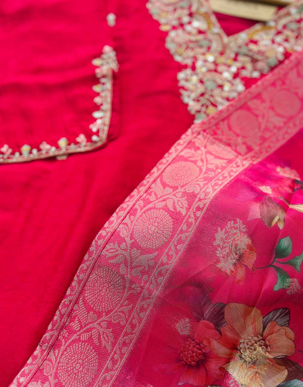 Pure Dola Silk Ready-to-Wear Kurti Set with Organza Dupatta & Banarasi Border - Luxurious Charm ✨ - Image 10