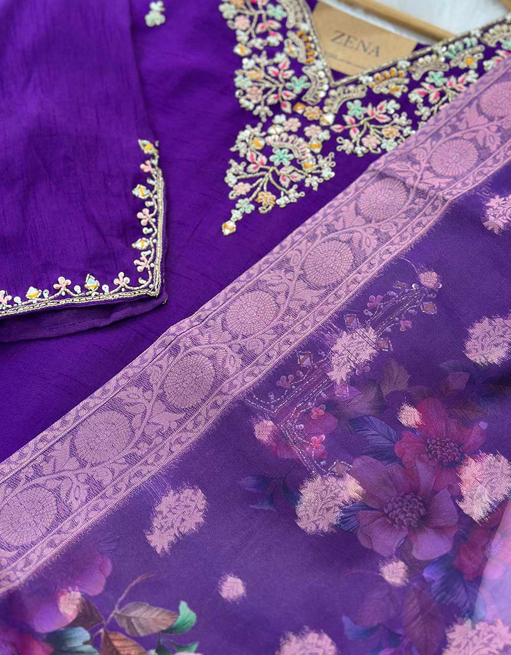 Pure Dola Silk Ready-to-Wear Kurti Set with Organza Dupatta & Banarasi Border - Luxurious Charm ✨ - Image 5
