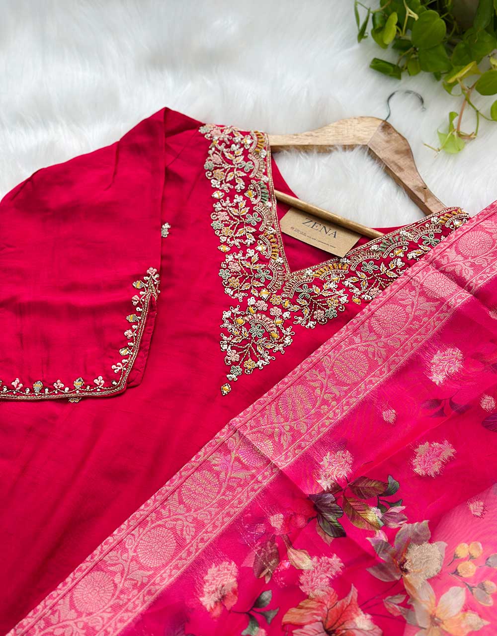 Pure Dola Silk Ready-to-Wear Kurti Set with Organza Dupatta & Banarasi Border - Luxurious Charm ✨ - Image 7