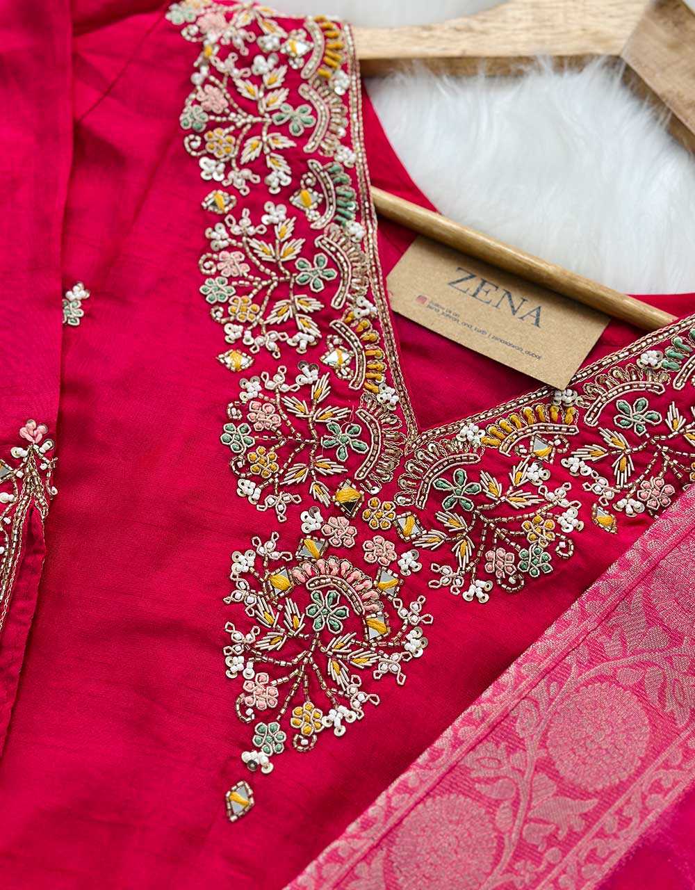 Pure Dola Silk Ready-to-Wear Kurti Set with Organza Dupatta & Banarasi Border - Luxurious Charm ✨ - Image 8
