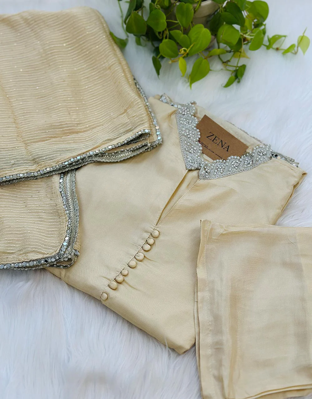 Ready-to-Wear Tissue Silk Hand Work Kurti Set ✨ - Image 2