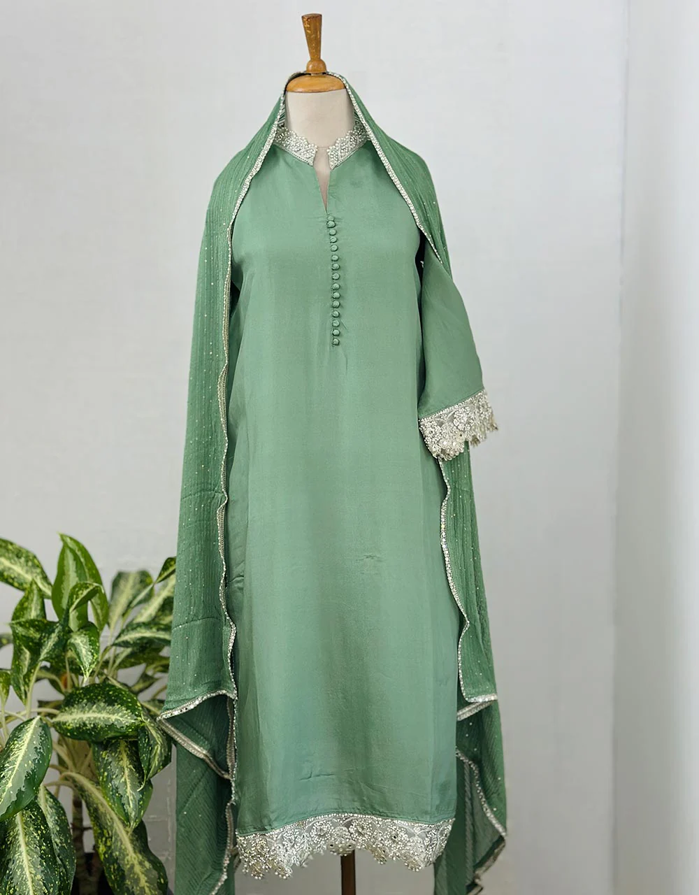 Ready-to-Wear Tissue Silk Hand Work Kurti Set ✨ - Image 7