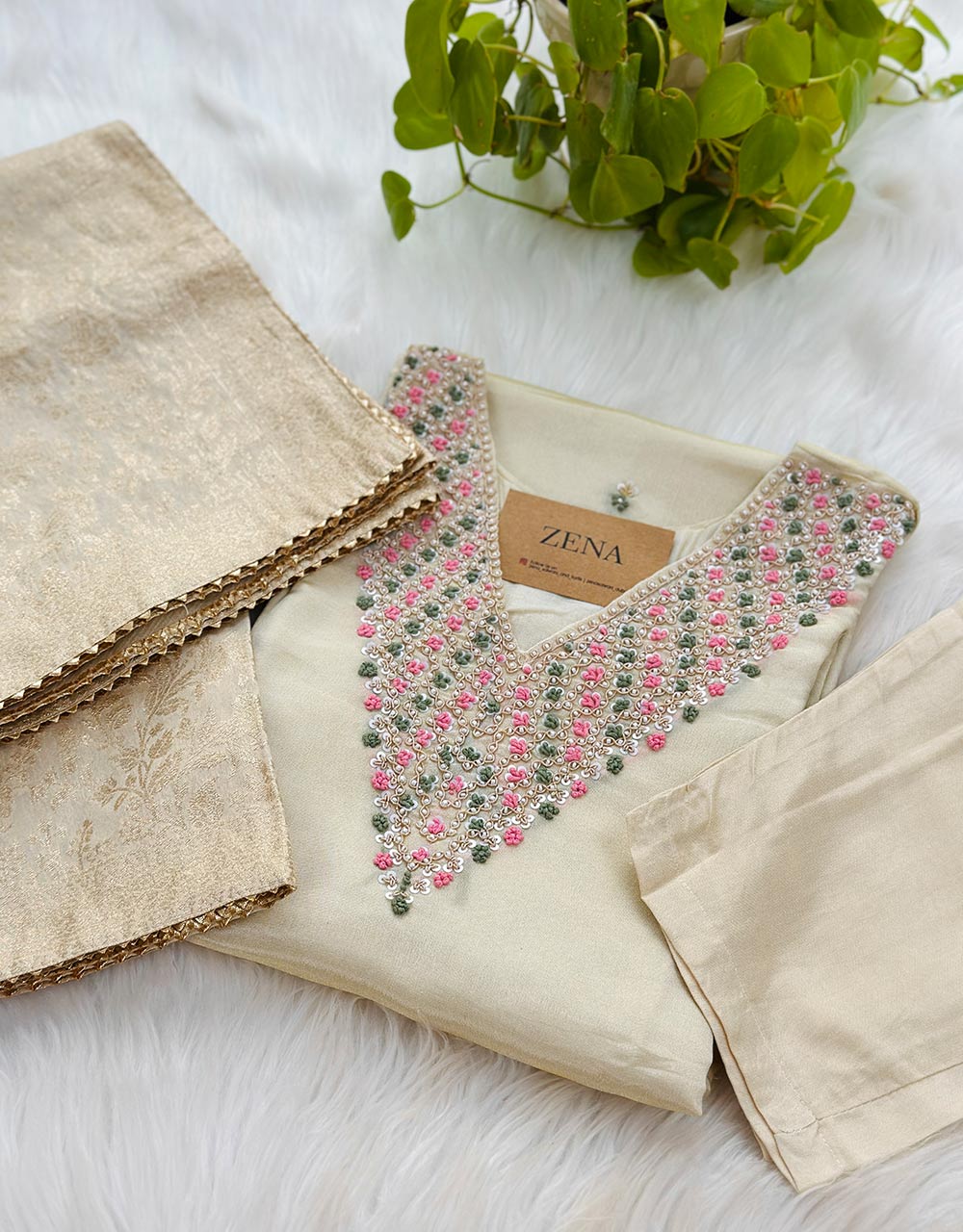 Tissue Silk Ready-to-Wear Hand Work Kurti Set - Graceful Elegance ๐ - Image 2