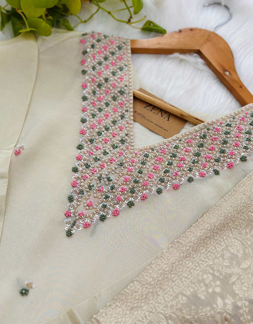 Tissue Silk Ready-to-Wear Hand Work Kurti Set - Graceful Elegance ๐ - Image 3