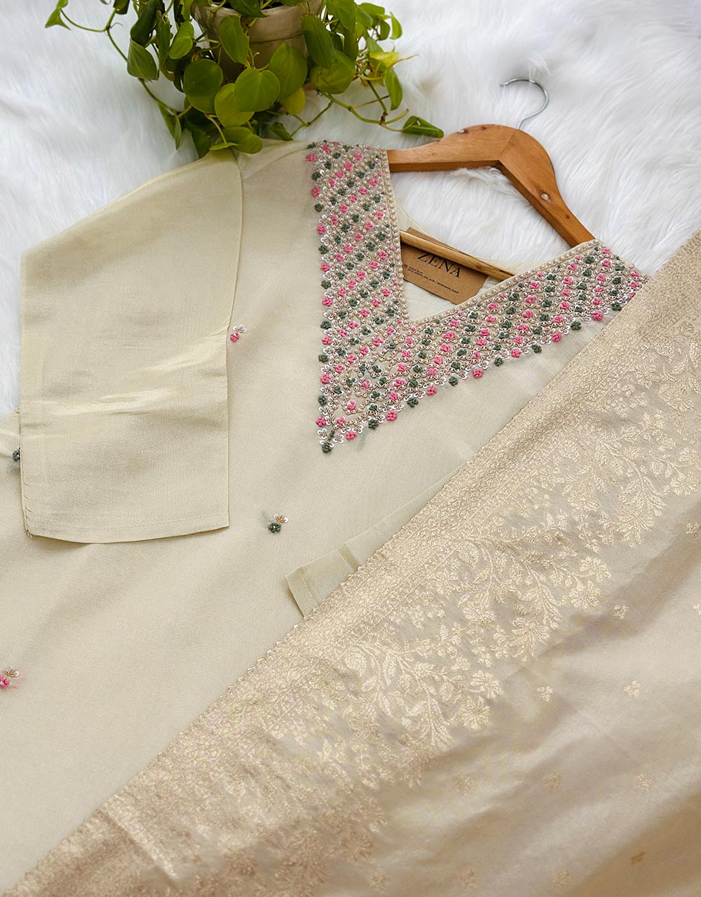 Tissue Silk Ready-to-Wear Hand Work Kurti Set - Graceful Elegance ๐ - Image 5