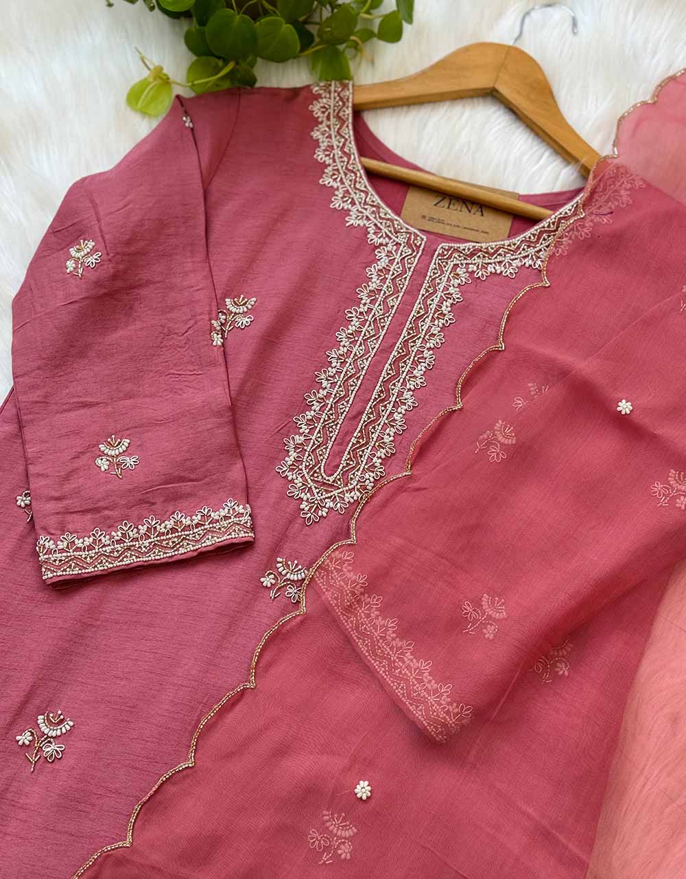 Ready-to-Wear Dola Silk Kurti Set with Organza Dupatta π