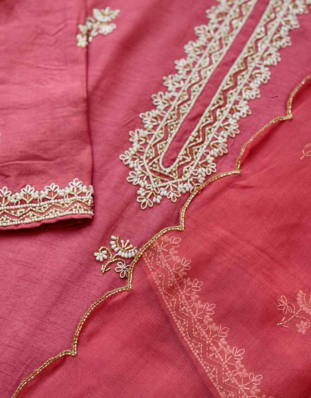 Ready-to-Wear Dola Silk Kurti Set with Organza Dupatta π - Image 5