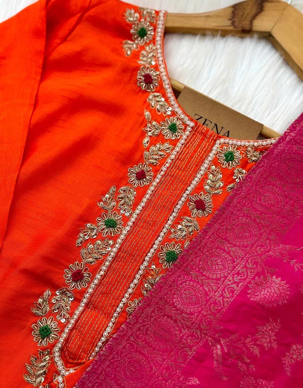 Ready-to-Wear Dola Silk Handwork Kurti Set with Banarasi Dupatta ๐ - Image 2