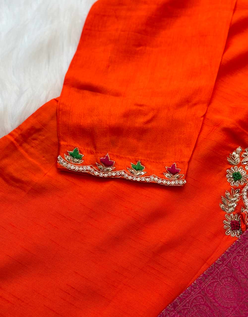 Ready-to-Wear Dola Silk Handwork Kurti Set with Banarasi Dupatta ๐ - Image 4