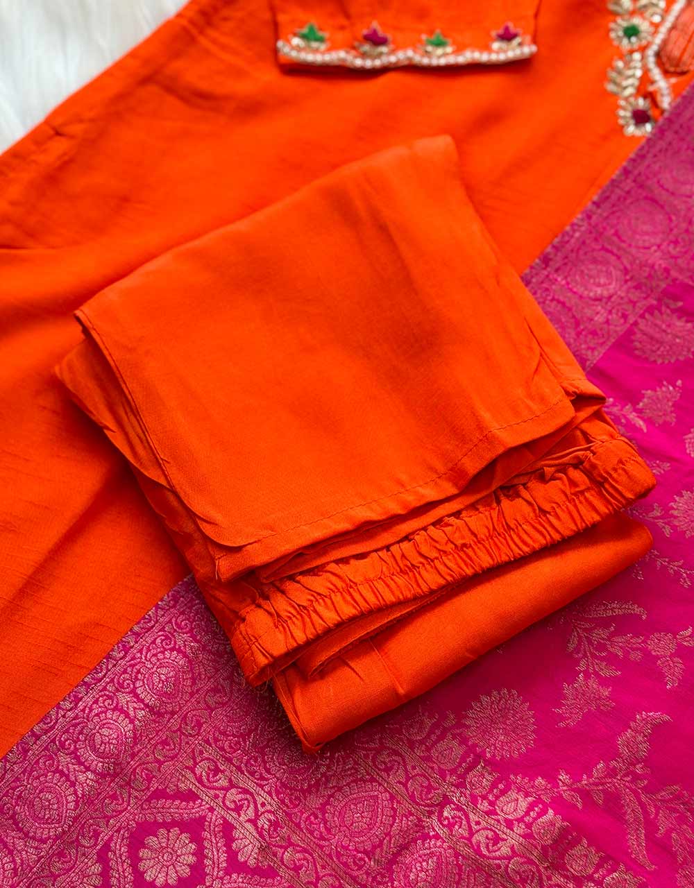 Ready-to-Wear Dola Silk Handwork Kurti Set with Banarasi Dupatta ๐ - Image 5