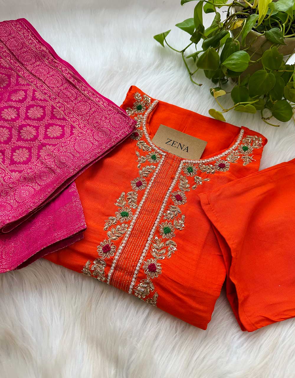 Ready-to-Wear Dola Silk Handwork Kurti Set with Banarasi Dupatta ๐ - Image 7