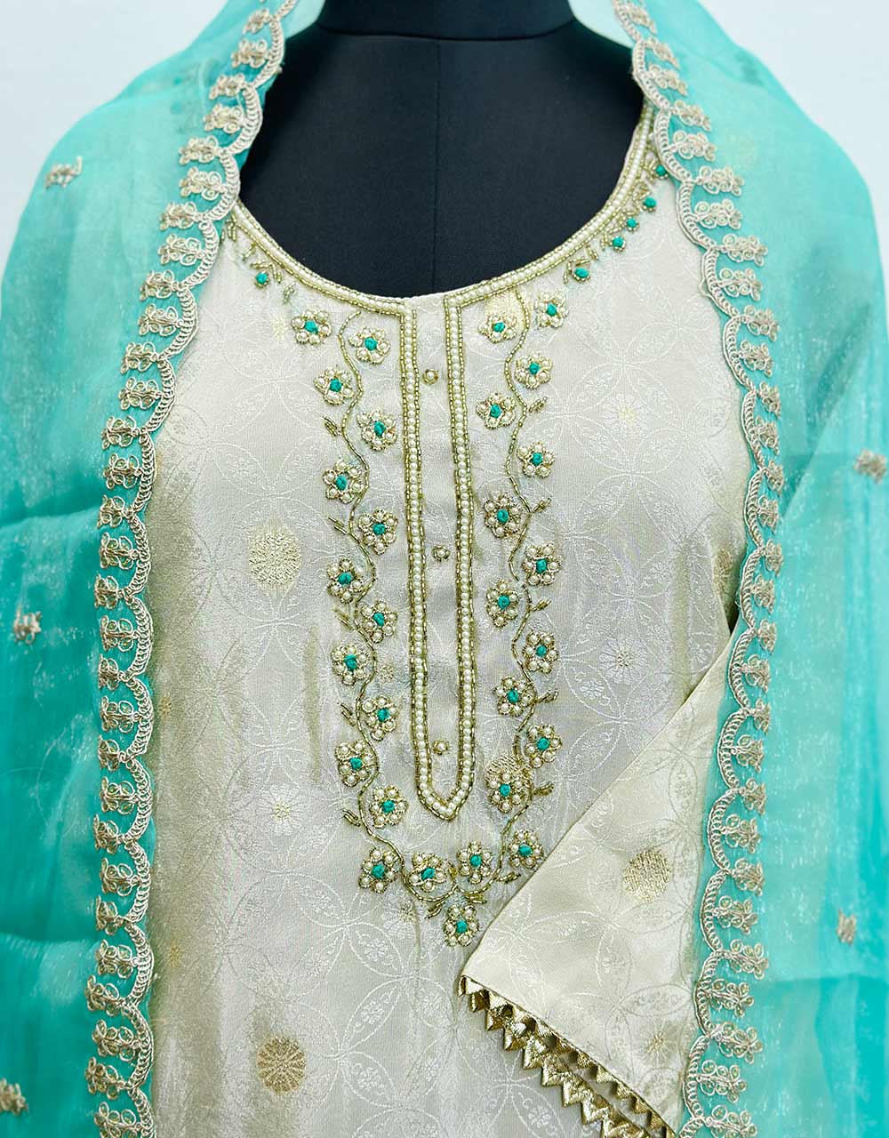 Elegant Ready-to-Wear Tissue Silk Kurti Set with Shimmer Dupatta & Hand Work ๐ - Image 2