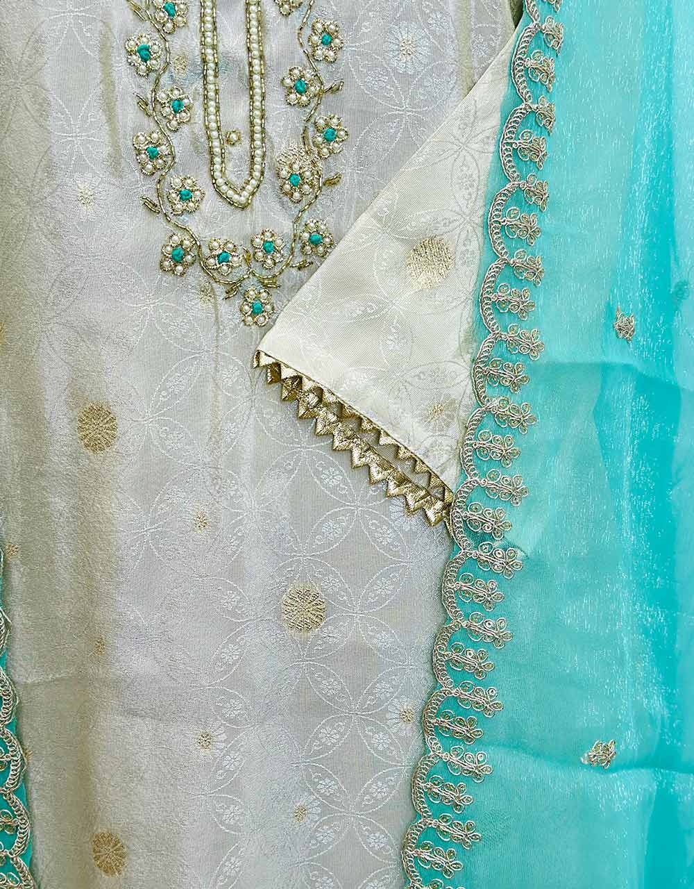 Elegant Ready-to-Wear Tissue Silk Kurti Set with Shimmer Dupatta & Hand Work ๐ - Image 3