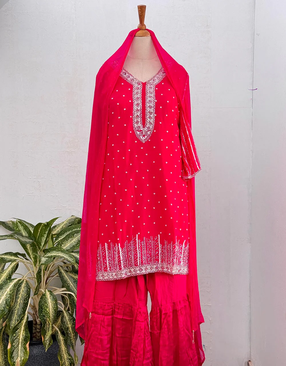 Pure Chinnon Sharara Handwork Kurti Set โ A Blend of Tradition & Elegance โจ - Image 2
