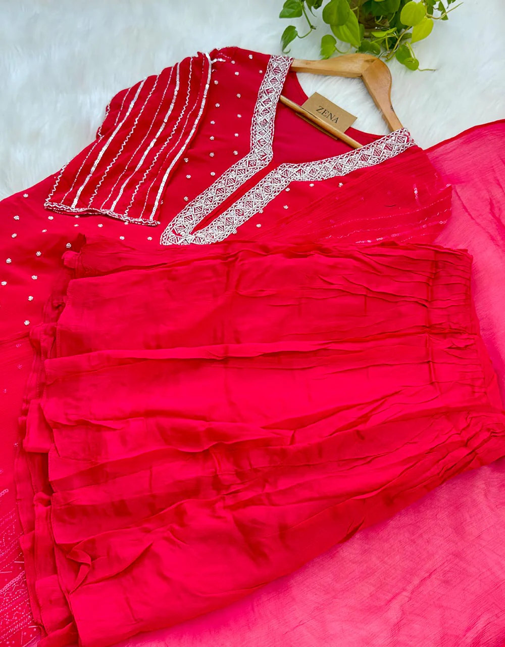 Pure Chinnon Sharara Handwork Kurti Set โ A Blend of Tradition & Elegance โจ - Image 3
