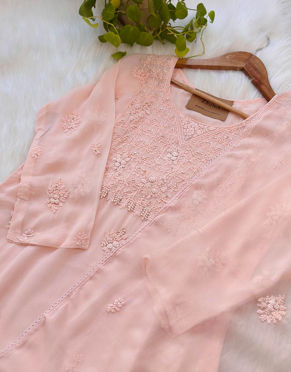 Ready-to-Wear Chinnon Chikankari Kurti Set ๐