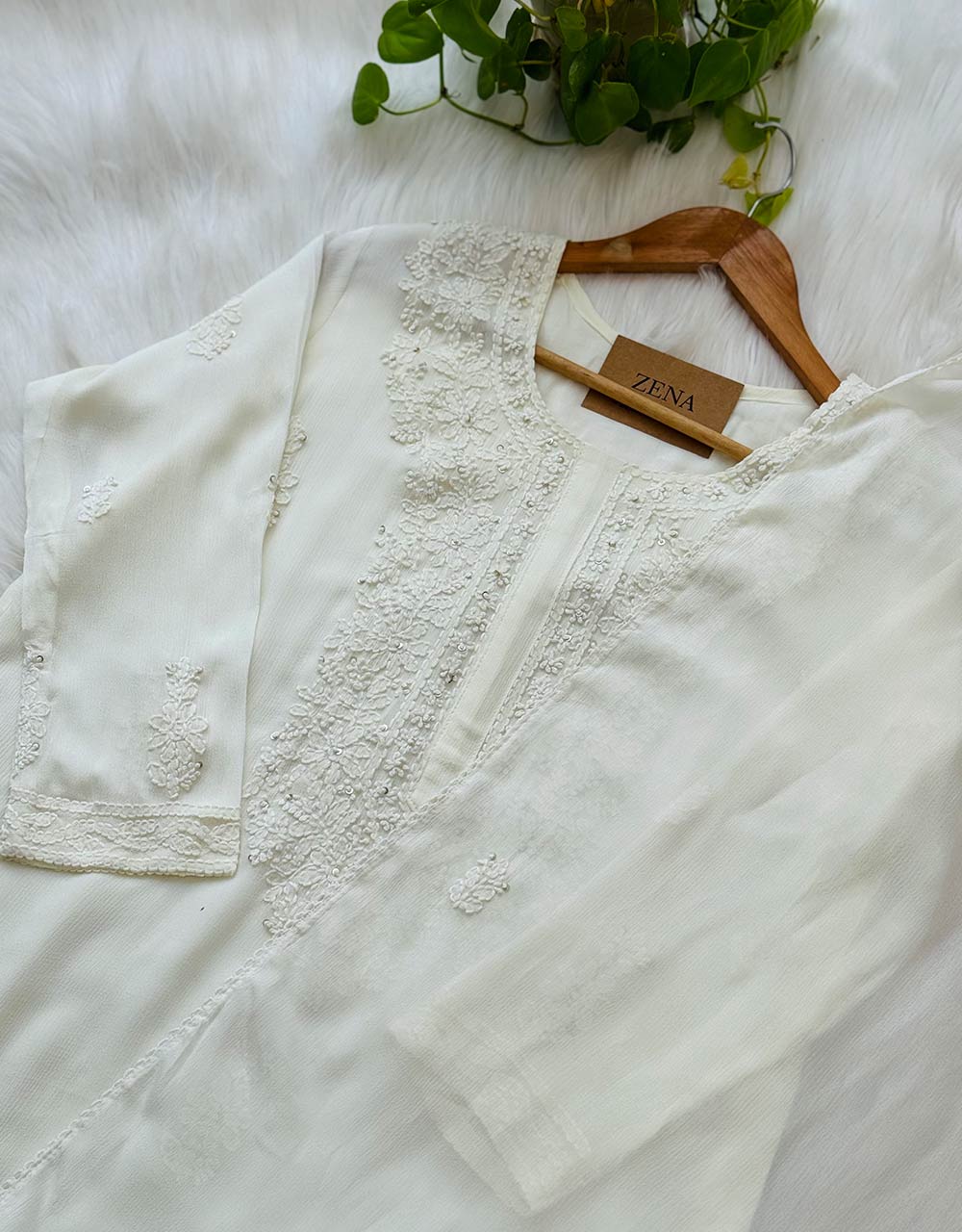 Ready-to-Wear Chinnon Chikankari Kurti Set π