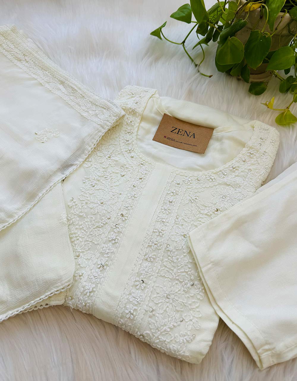 Ready-to-Wear Chinnon Chikankari Kurti Set π - Image 3
