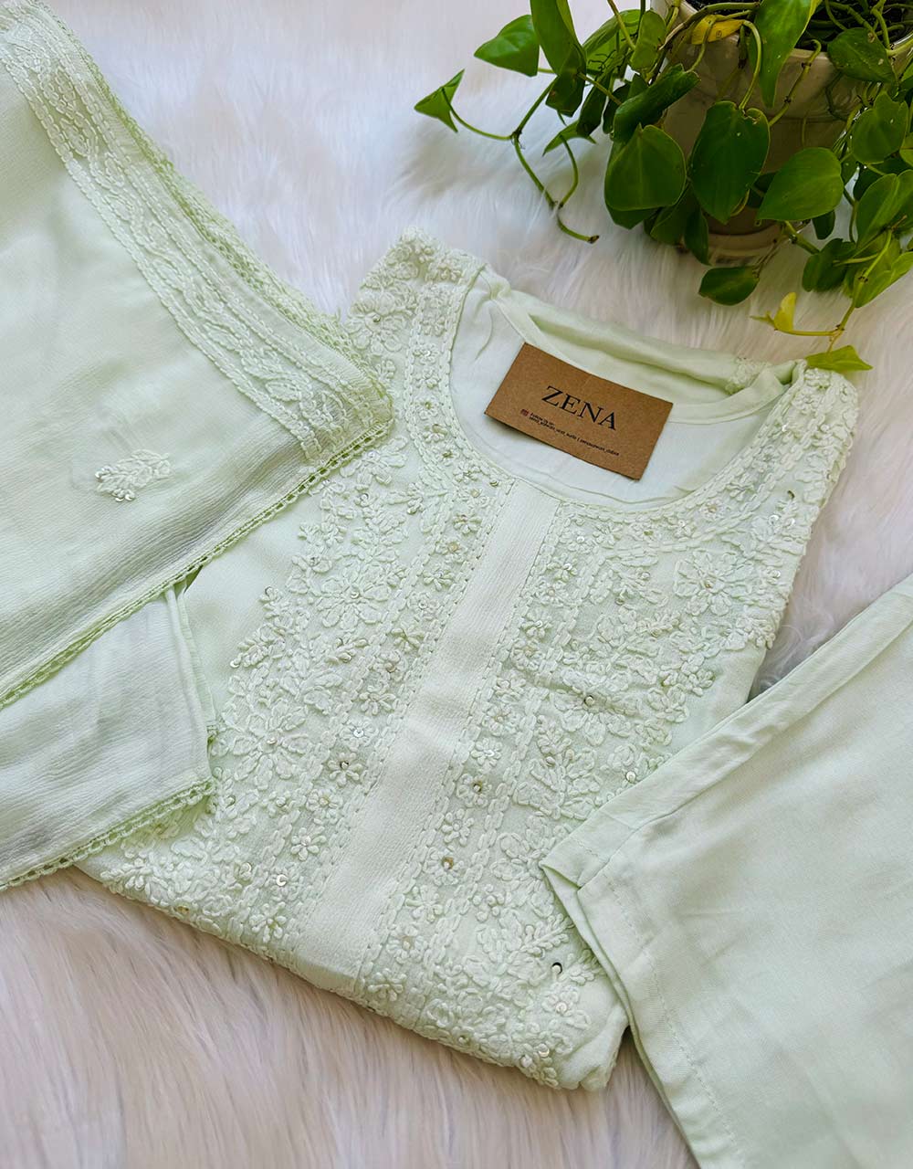Ready-to-Wear Chinnon Chikankari Kurti Set π - Image 7