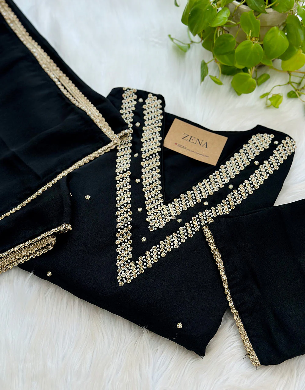 Ready-to-Wear Partywear Suit – Crepe Elegance with Handwork ✨ - Image 2
