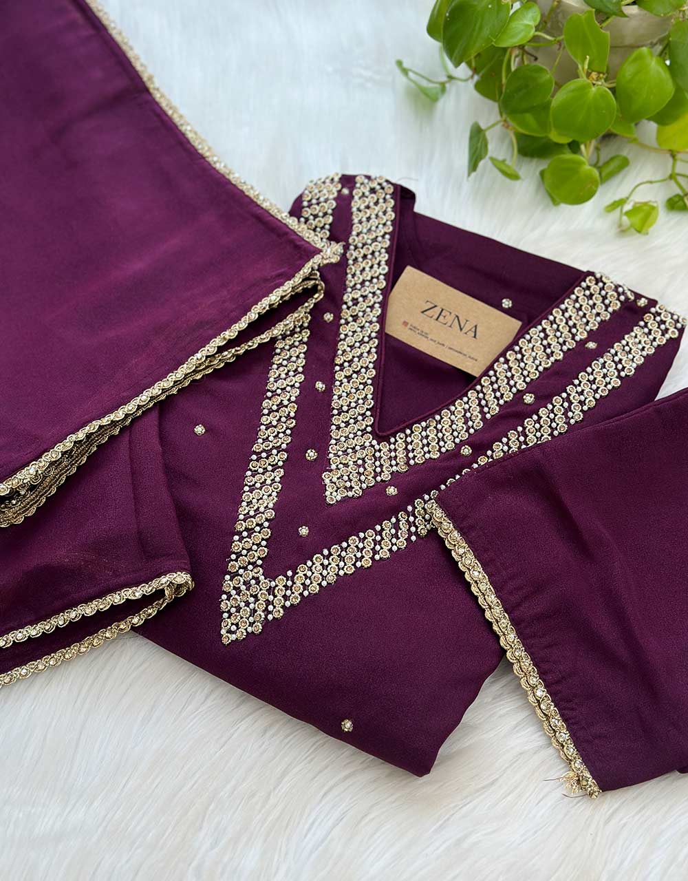 Ready-to-Wear Partywear Suit – Crepe Elegance with Handwork ✨ - Image 9