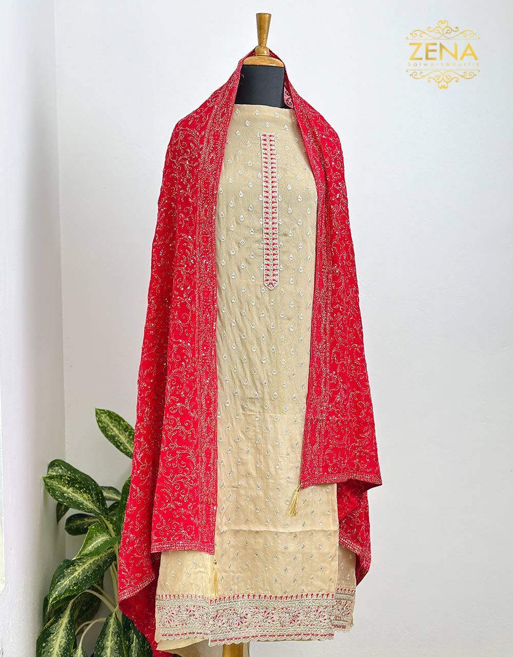 Pure Organza Unstitched Party Wear Suit - Heavy Embroidered Chiffon Dupatta ๐ - Image 2